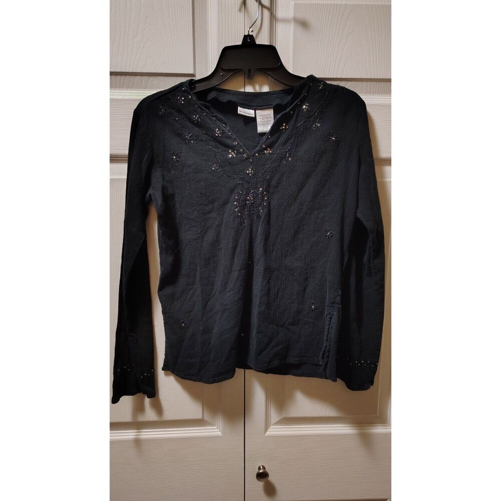 No Boundaries Junior brand Black Y2K Grunge Sequin long-sleeve top Medium‎